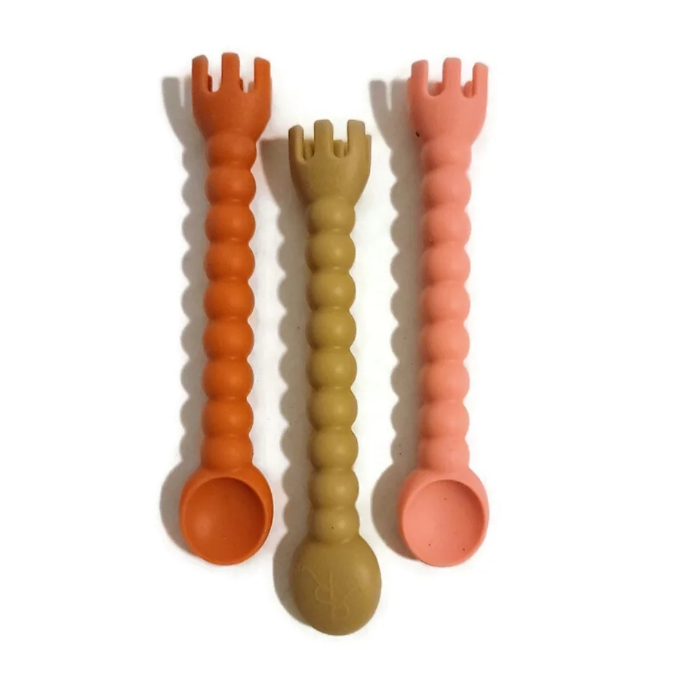 Ryan and rose cutie tensile set of 3. 2 in one spoon and fork silicone.